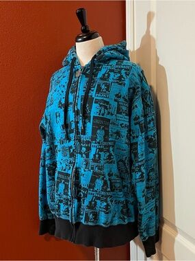 Grenade Men’s Vintage 2007 Blue & Black Full Zip AOP Skate Grunge Y2K Sweatshirt